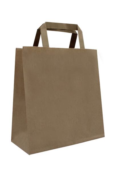 Kraft Çanta 33x20x33 (50 Adet) Kahverengi Düz Saplı Hediye Poşeti