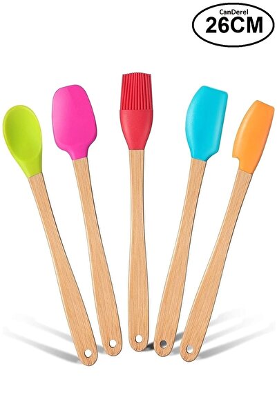 Canderel Isıya Dayanıklı Yanmaz Yapışmaz Silikon Bambu Spatula Seti 5 Parça