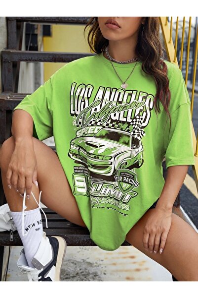 Machetta Top Racing Araba Los Angels California Baskılı Oversize majica