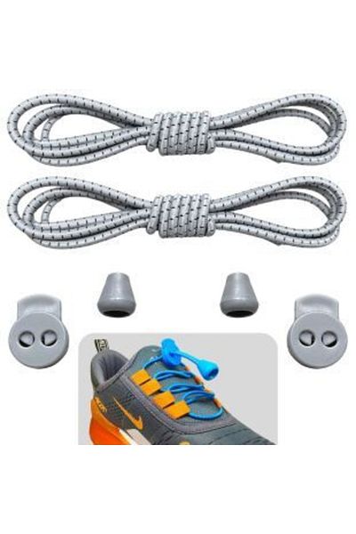 ipekbazaar Striped Gray Smart Laces, Practical Elastic Shoelaces, Sports Children's Classic and Boot Laces, 1 Pair