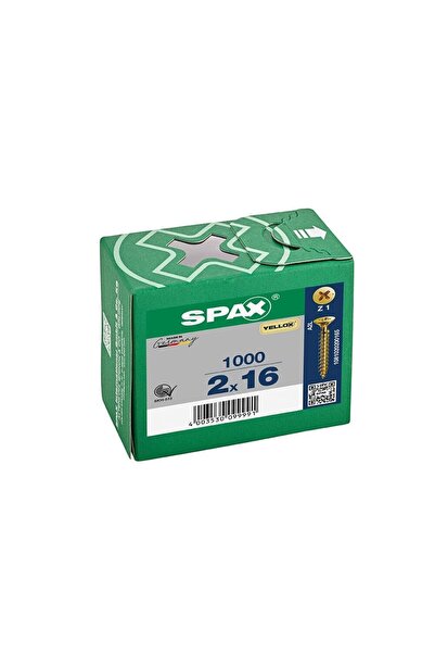 Spax Sunta Vidası,2 X 16mm, 1000 Adet, Tam Dişli, Havşa Başlı, Yellox Kaplama