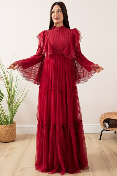 PULLIMM Kolu Volanlı Tesettür Abiye Elbise 13047