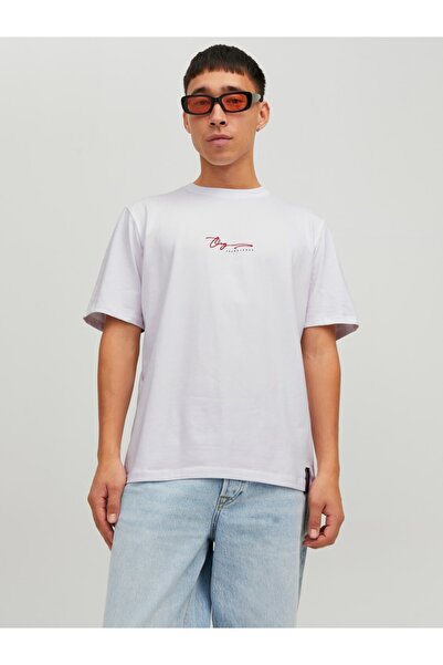 Jack & Jones Men's Jorjoshua Print Detailed Crew Neck T-shirt 12228237 White
