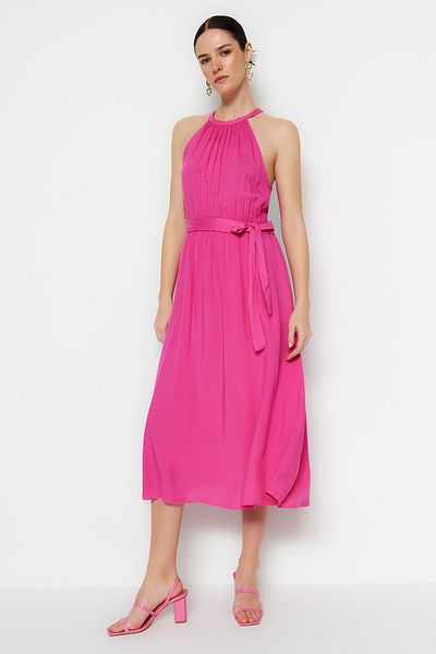 Trendyol Collection Φούξια Ριχτή A Σχήμα Κολιέ Midi Βισκόζα Θήκη