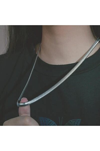 ESJ Paslanmaz Çelik Italyan Ezme Yılan Sırtı Unisex Kolye 6 Mm 60 Cm