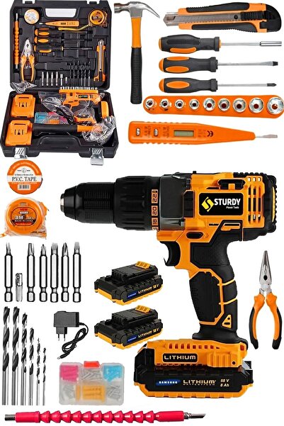 Sturdy 58 V 8 Ah Darbeli Lion Çift Akülü Metal Şanzıman Turbo Şarjlı Matkap 1...