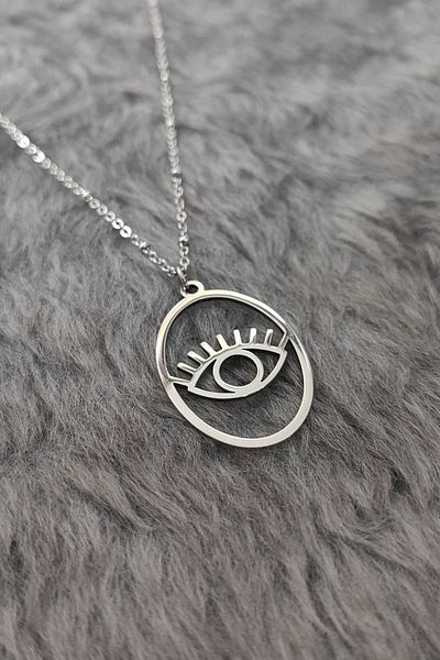 Chavin Gray Round Inside Eye Steel Necklace Et52by