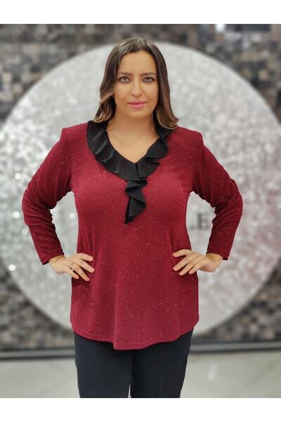 OLEA XXL Kadın Büyük Beden Abiye Bluz 1167 Bordo