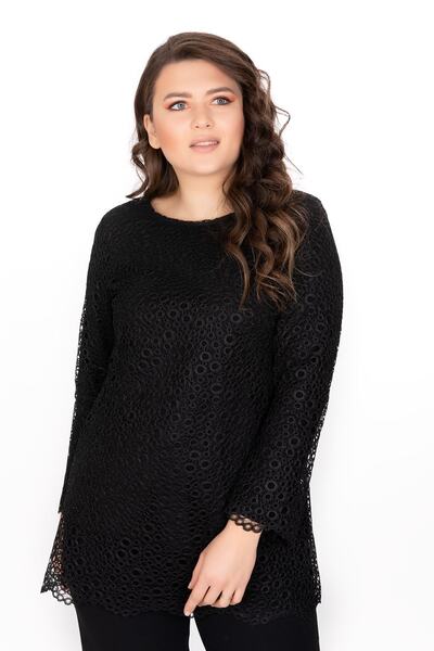 OLEA XXL Büyük Beden Abiye Bluz 3066 Siyah