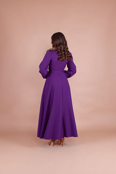 lovebox Women's Flexible Atlas Fabric Belt Detailed Double Breasted Collar Long Sleeve Plum Maxi Dress 110