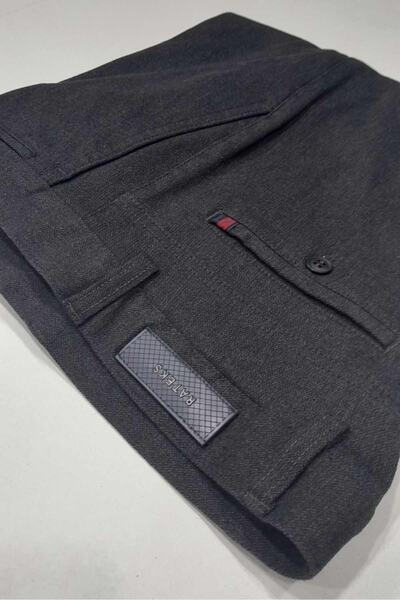 RATEKS Casual Spor Pamuklu Yan Cepli Dokuma Desenli Gri Erkek Pantalonu