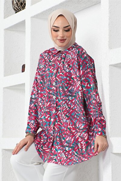 benguen 8882 Patterned Hijab Shirt Green