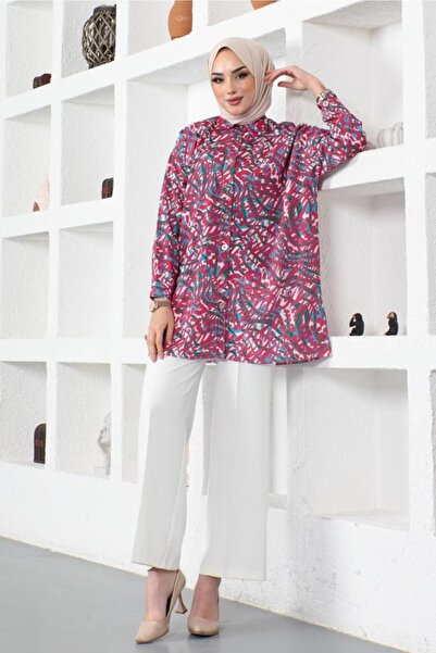 benguen 8882 Patterned Hijab Shirt Green