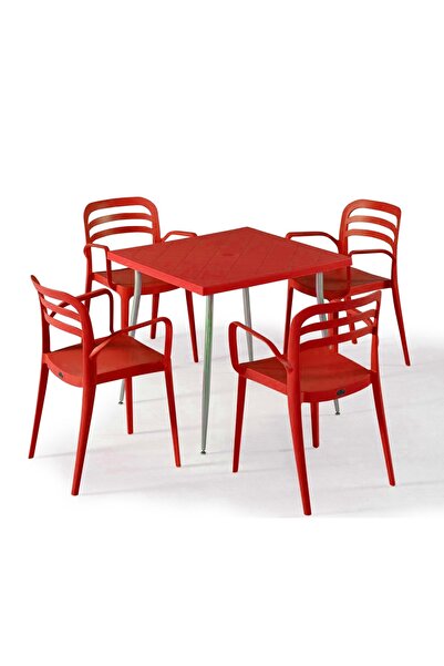 Alezy Carmen Masa Takımı 80x80 Masa 4 Adet Aspendos Renkli Sandalye Kırmızı
