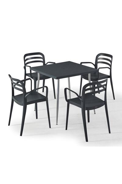 Alezy Carmen Masa Takımı 80x80 Masa 4 Adet Aspendos Renkli Sandalye Antrasit
