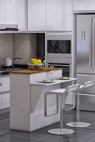 moka park avm Mutfak Masası Ada Şeklinde Bar Masa Ile Birlikte Beyaz Ahşap Ce...