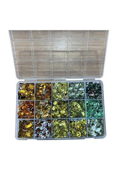 e tuhafiye Σετ λαμπερών πέτρων σε πράσινο-κίτρινες αποχρώσεις (15 τεμάχια)