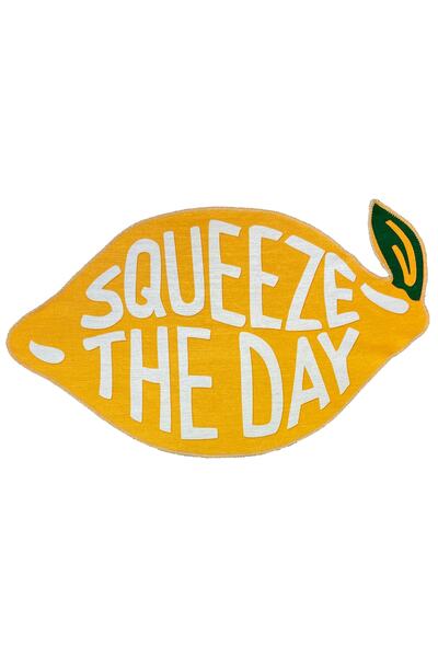 RUGSMODERN Limon Desen Yazılı Dekoratif Kaymaz Taban Çap Yıkanabilir Halı