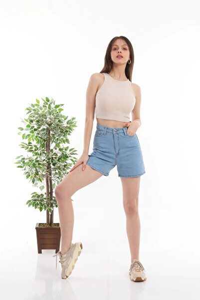 MAKRAS EXCLUSIVE Monera Rosa High Waist Mini Denim Shorts