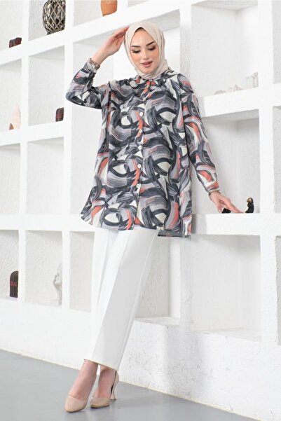 benguen 8884 Patterned Hijab Shirt Black