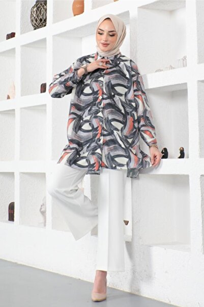 benguen 8884 Patterned Hijab Shirt Black