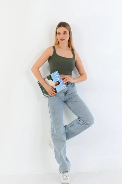 MAKRAS EXCLUSIVE Büzgülü- Beli Lastikli Yüksek Bel Boyfrıend Bol Paça Kot Pantolon
