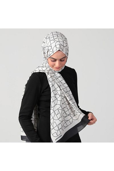 ipekistanbul Cotton Silk Shawl - Geometric Pattern - Ecru