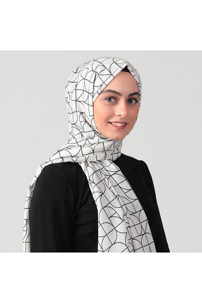 ipekistanbul Cotton Silk Shawl - Geometric Pattern - Ecru