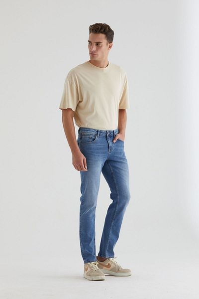 Pantamo Jeans Ανδρικά τζιν Pantamo Mid Tone Distressed Blue Slim Straight