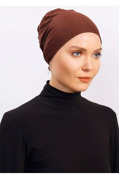 Ecardin Lycra Comfortable Non-Slip Practical Anti-Sweat Seamless Hijab Scarf Turban Ready Bonnet - Light Brown