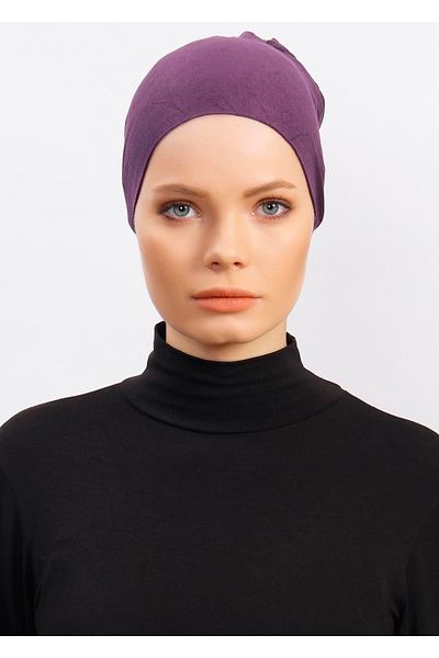 Ecardin Lycra Comfortable Non-Slip Practical Anti-Sweat Seamless Hijab Bonnet Scarf Turban Ready Bonnet - Plum