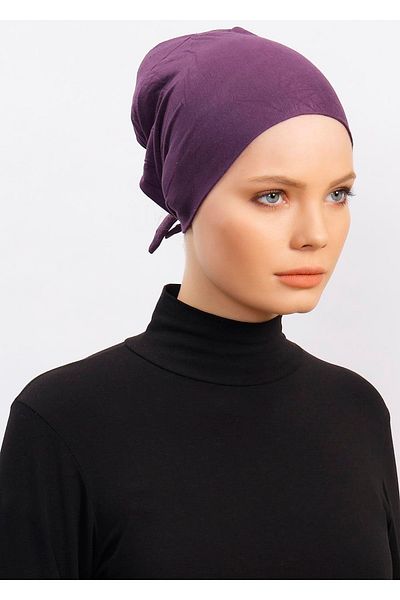 Ecardin Lycra Comfortable Non-Slip Practical Anti-Sweat Seamless Hijab Bonnet Scarf Turban Ready Bonnet - Plum