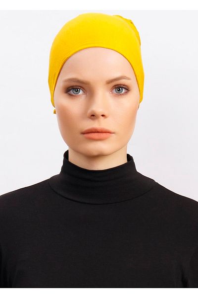 Ecardin Lycra Comfortable Non-Slip Practical Anti-Sweat Seamless Hijab Bonnet Scarf Turban Ready Bonnet - Mustard
