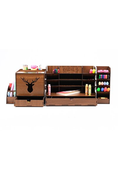 Notpa Ahşap Masaüstü Geyikli Desenli Organizer Kalemlik Set 4 Parça (montajı ...