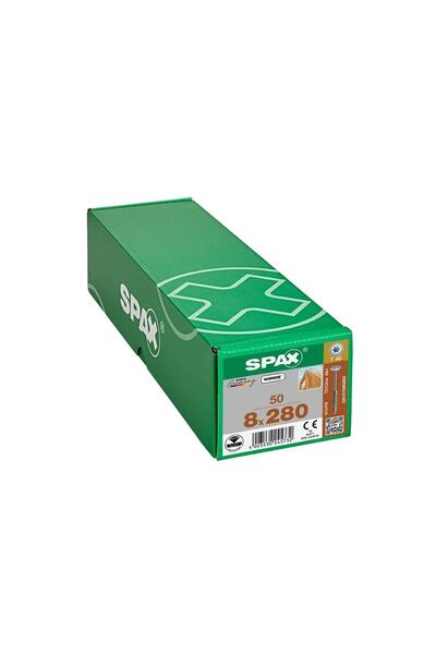Spax Ahşap Konstrüksiyon Vidası, 8 X 280 Mm, 50 Adet, Yarım Dişli, Havşa Başl...