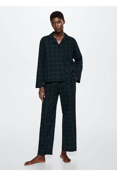 MANGO Woman Checkered Cotton Pajama Top