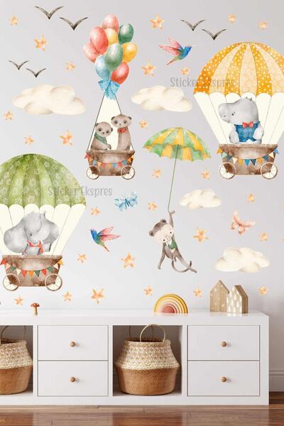 Sticker Ekspres Balonda Eğlenceli Yolculuk Çocuk Odası Duvar Sticker Seti