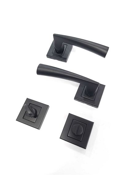 ARON Sofuoğlu Lüx Hazal Square Rosette Matte Black Handle (BATHROOM - WC) Interior Door Handle Aluminum / Steel