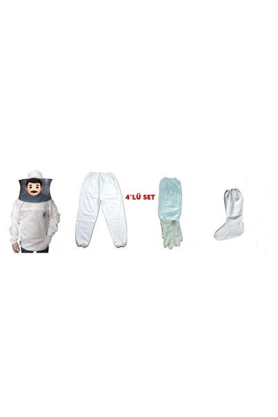 Ak Arıcılık 4lü Set (NORMAL MASKE,PANTOLON,ELDİVEN, ARICI ÇORABI)