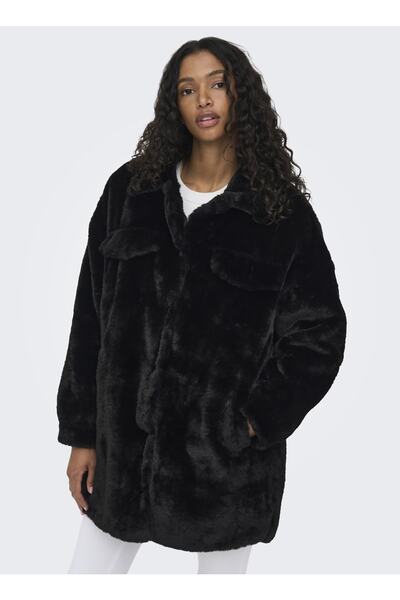 ONLY Gömlek Yaka Yumuşak Dokulu Siyah Kadın Kaban 15260048