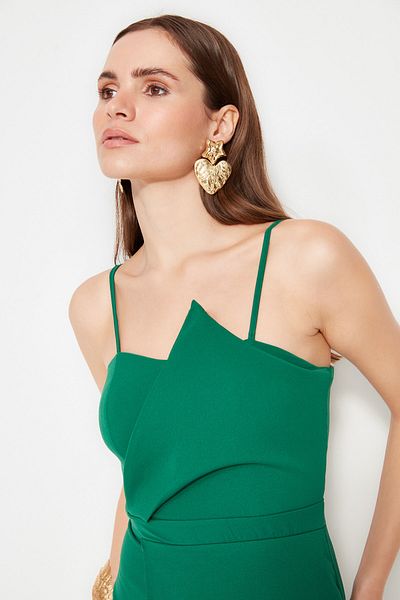 Trendyol Collection Σμαραγδένιο Πράσινο Διπλό Υφαντό Βραδινό Φόρεμα TPRSS19FZ0136