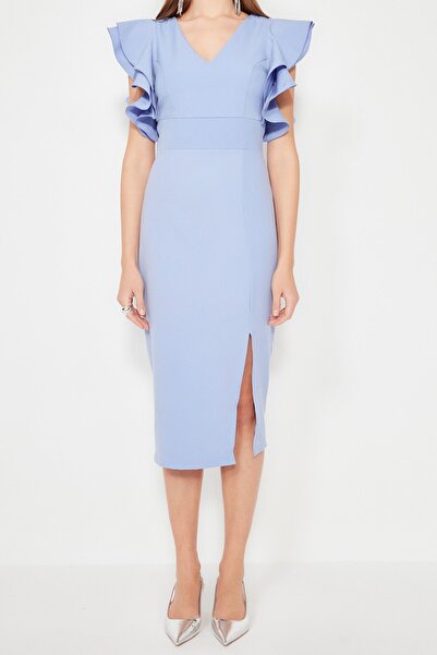 Trendyol Collection Rochie de seara albastra cu volane TPRSS20EL2661