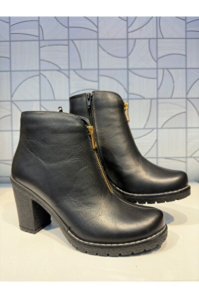 Riccardo Colli 4801 Ghete de damă cu toc, din piele naturală, neagră, cu ferm...