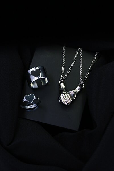 Dukkanka Mıknatıslı El Figürlü Çift Kolye Ve Yüzük Seti