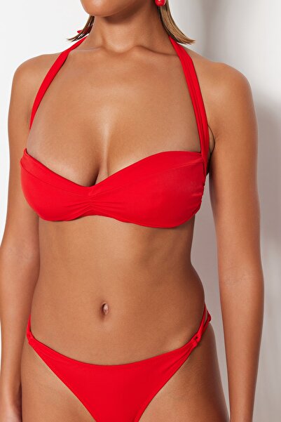 Trendyol Collection Red Strapless Gathered Bikini Top TBESS23BU00213