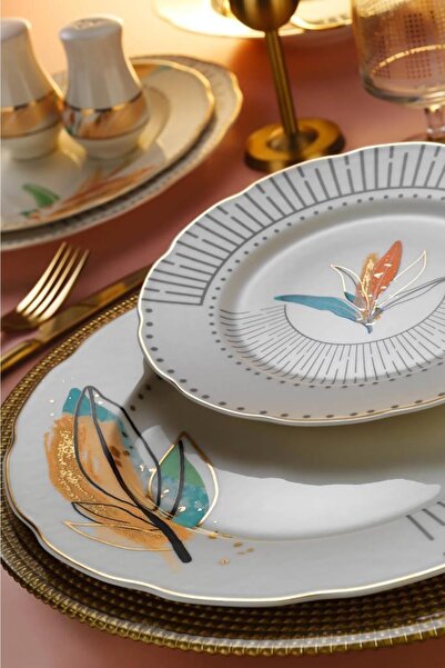 Kütahya Porselen İnci Bone Olympos 53 Parça Altın Fileli Yemek Takımı Dekor 1...