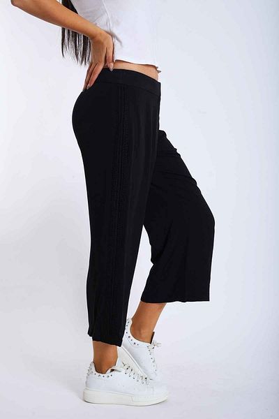 Blues Outlet Women's Lace Edge Embroidered Viscose Trousers-black