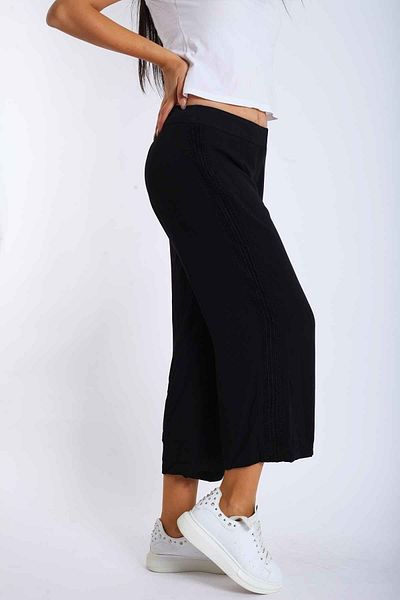 Blues Outlet Women's Lace Edge Embroidered Viscose Trousers-black
