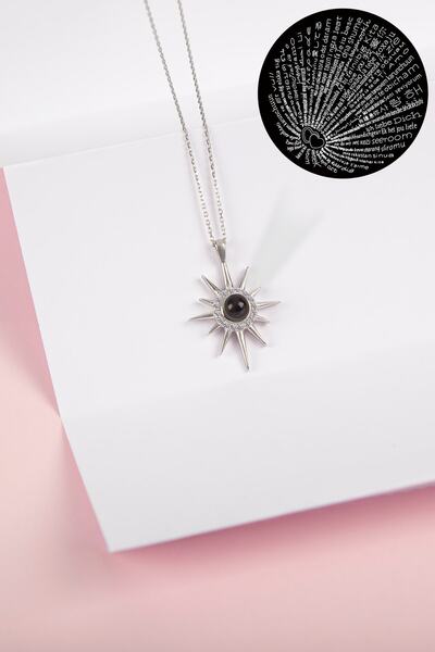 klas gümüş Kutup Yıldızı 100 Dilde Seni Seviyorum Rodaj Kolye-925 Ayar Gümüş