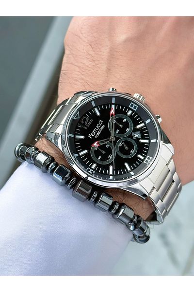 Ferrucci Silver Color Steel Strap Functional Men's Wristwatch Bracelet Gift